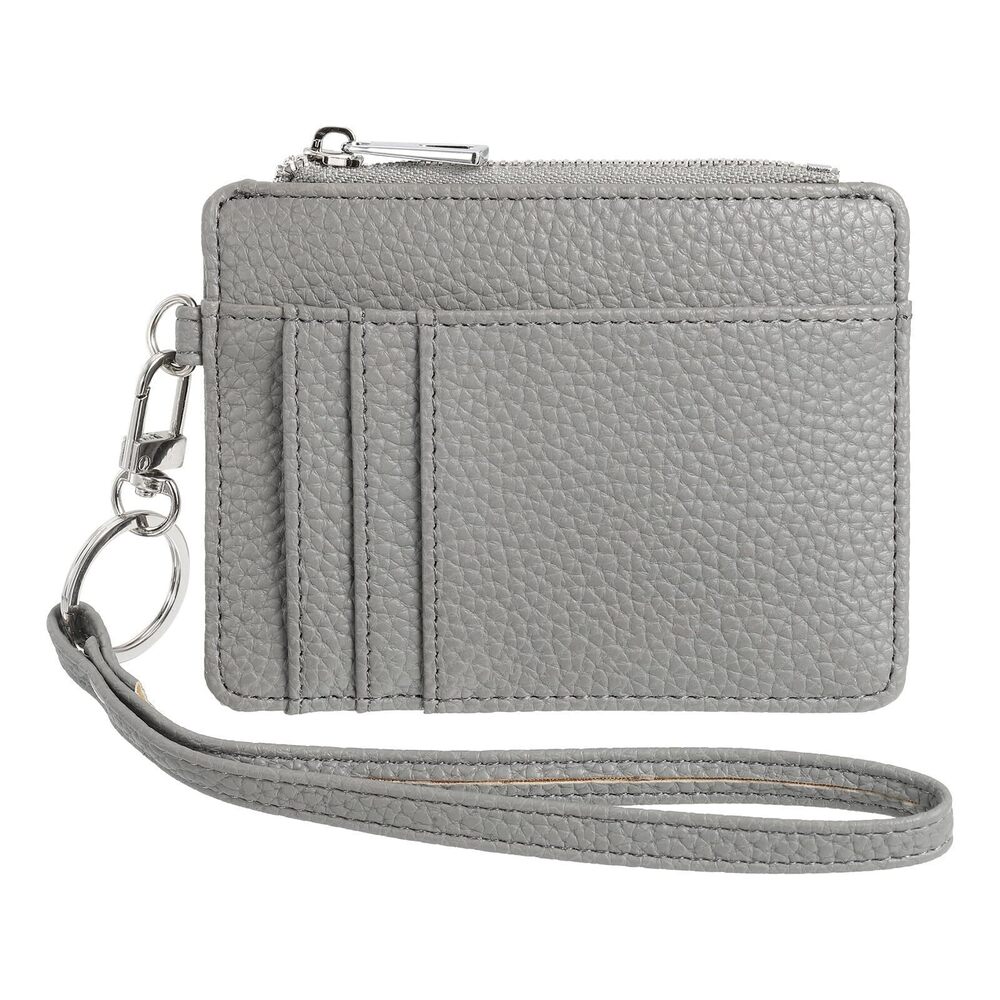 7022 Credit Card Wallet with Keychain Wristlet Strap, PU Leather Card